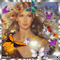 Woman with butterflies.. Animated GIF
