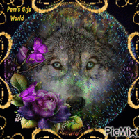 Wolf and Butterflies - Free animated GIF