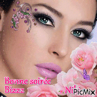 Femme " Bonne soirée , Bizzz " - Безплатен анимиран GIF