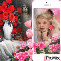 Petite fille avec des fleurs - GIF animé gratuit