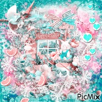 pink teal background idk animuotas GIF