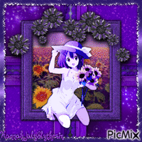 {Purple Sunflower Anime Girl} animovaný GIF