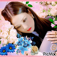 Jisoo BlackPink virágokkal, 2000-es évek stílusa animirani GIF