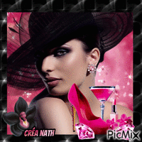 3iè place,Femme glamour en rose et noir ,concours GIF animé