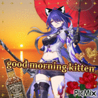 good morning kitten GIF animado