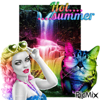 Hot Summer Rainbow Waterfall animēts GIF
