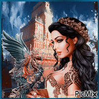 Woman with a dragon. Fantasy - GIF animé gratuit