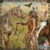 Indianer zähmt ein Pferd