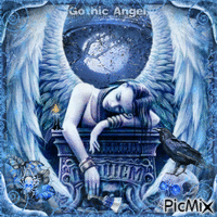 Gothic angel woman and full moon - GIF animé gratuit