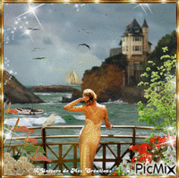 femme au balcon (biarritz) - GIF animé gratuit