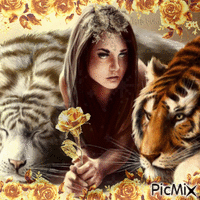 Woman and tiger
