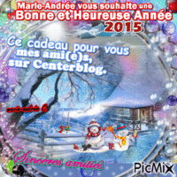 Paysage neige & Cadeau "Amitiés", Bonne Année 2015. GIF animé