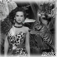 donna con tigre - GIF animé gratuit