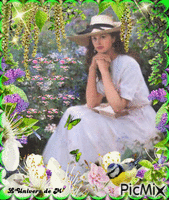femme dans le jardin geanimeerde GIF