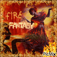 Fire and a woman - Free animated GIF