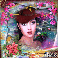 Portrait d'une femme asiatique avec un chapeau - 無料のアニメーション GIF