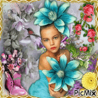 Portrait de petite fille avec des fleurs