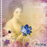 Femme Vintage avec des fleurs - Free animated GIF