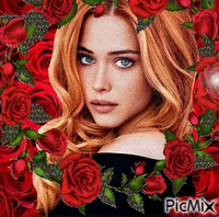 Portrait d'une femme avec des roses - Besplatni animirani GIF