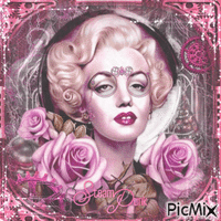 Marilyn Monroe Steampunk with Pink Roses - Gratis animeret GIF