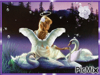 Angel with swans - Безплатен анимиран GIF