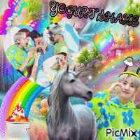 yogurt shake happy unicorn rainbow ˶ᵔ ᵕ ᵔ˶ GIF animé
