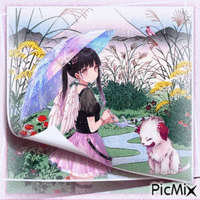 Anime Girl mit Regenschirm - Darmowy animowany GIF