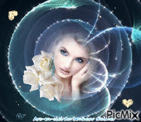 femme et roses blanches Gif Animado