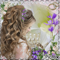 Mariée avec des fleur violette GIF animé