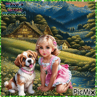 Have a Great Weekend. Girl, dog - 免费动画 GIF