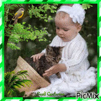 Retrato de criança com gato - Besplatni animirani GIF