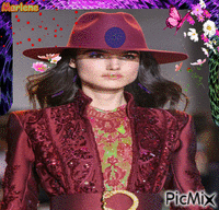 Portrait Woman Spring Flowers Butterfly Hat Deco Glitter Animated GIF