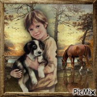 Child and dog GIF animé