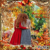 Dos chicas en otoño GIF animé