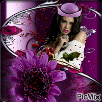 mujer  dentro de un cadro violet GIF animata