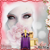 Mujer y su perfume - Tonos rosas