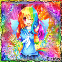 rainbow anime girl - GIF เคลื่อนไหวฟรี