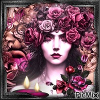 Portrait gothique avec des roses 动画 GIF