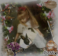 fillette et lapins animovaný GIF