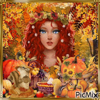 Mujer Pelirroja en otoño - Nemokamas animacinis gif