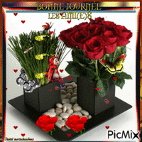 Roses, papillons coccinelles - GIF animado gratis