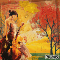 Musique et feuilles d'automne. - GIF animé gratuit