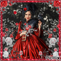 Eine Frau mit Rosen - Rot und Schwarzweiß - Gratis geanimeerde GIF