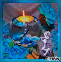 Bougie et roses bleues анимированный гифка