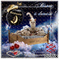 Bonsoir chaton et chiot animovaný GIF