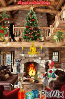 christmas cat tree fire анимированный гифка