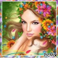 Portrait printanier de femme multicolore GIF animé