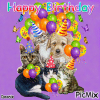 Happy Birthday with Puppy, & Kittens анимиран GIF