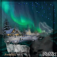 Revontulet yö taivaalla ( aurora borealis ) - GIF animé gratuit