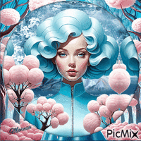 Donna e fiori di cotone rosa - Ingyenes animált GIF